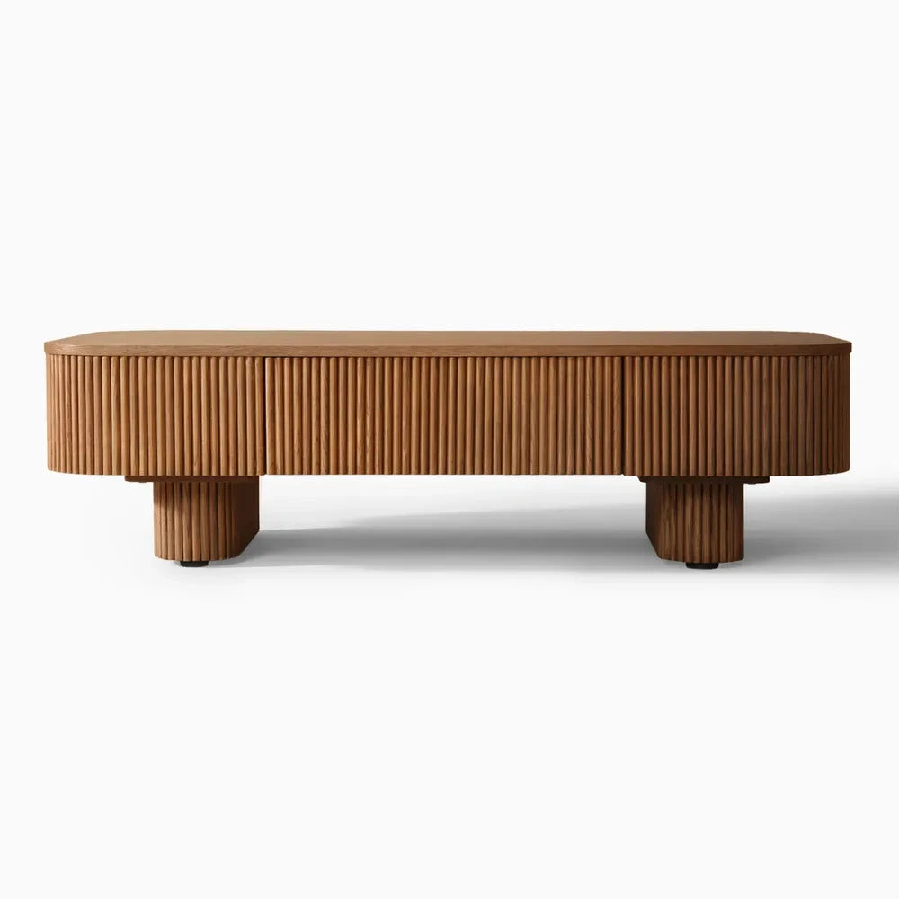 HIDEY Modern Ripple-Edge Coffee Table with Hidden Storage Drawers | P194