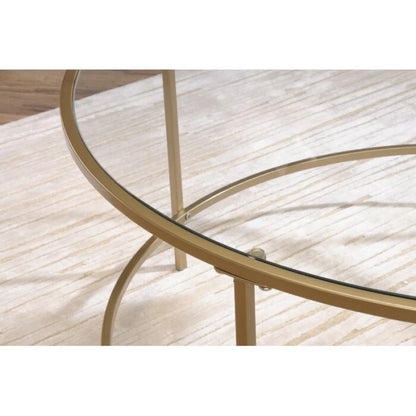 Elegant Round Glass Coffee Table with Golden Metal Base | P215