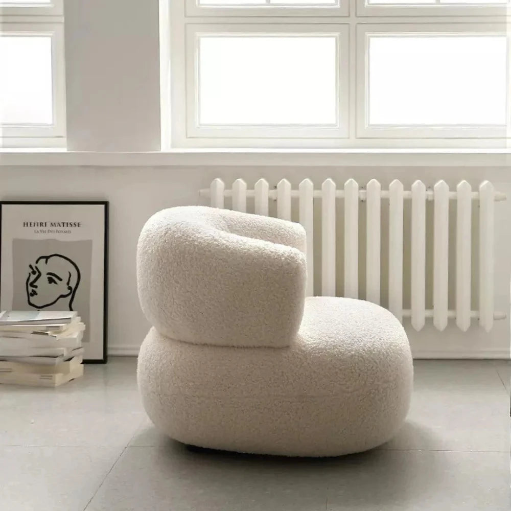 White Boucle Curved Round Armchair – Modern Accent Seating by Musa Furniture | P184