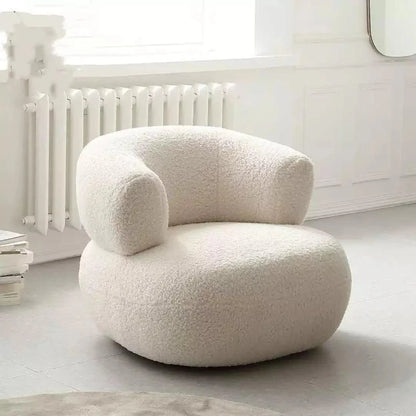 White Boucle Curved Round Armchair – Modern Accent Seating by Musa Furniture | P184