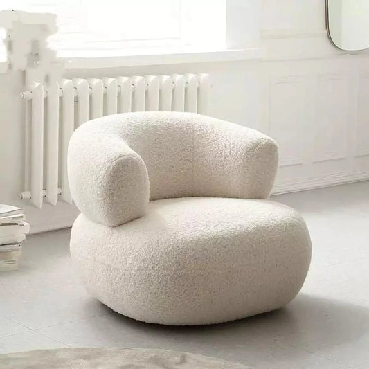 White Boucle Curved Round Armchair – Modern Accent Seating by Musa Furniture | P184