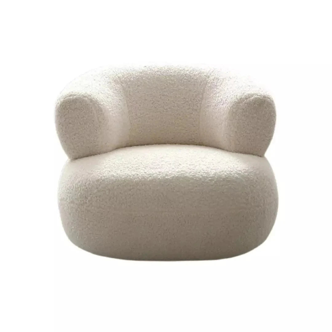 White Boucle Curved Round Armchair – Modern Accent Seating by Musa Furniture | P184