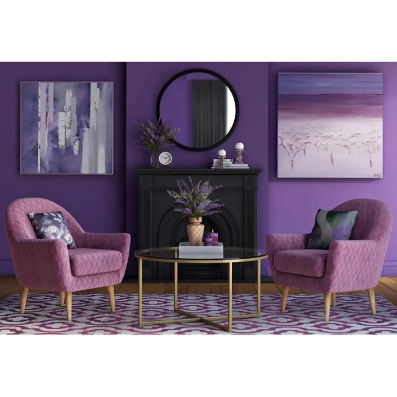 Round Glass Coffee Table with Gold X-Shaped Metal Frame | P212