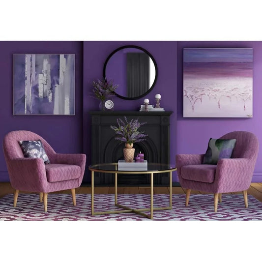 Round Glass Coffee Table with Gold X-Shaped Metal Frame | P212