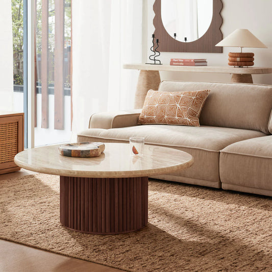 Sculpted Elegance – Beige Marble Center Table by Musa Furnitures | P191