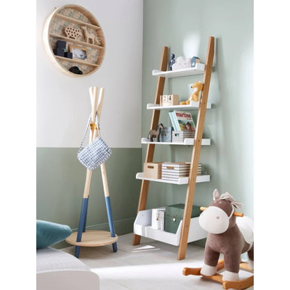 White & Oak Brown Ladder Style Kids Bookshelf | P237