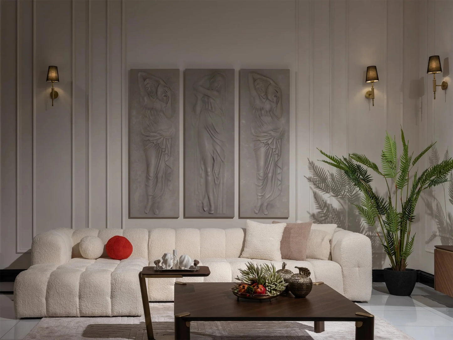 White Boucle L-Shaped Bubble Sectional Sofa – Modular Statement Couch by Musa Furniture | P186