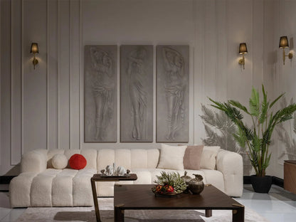 White Boucle L-Shaped Bubble Sectional Sofa – Modular Statement Couch by Musa Furniture | P186