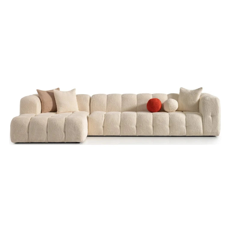 White Boucle L-Shaped Bubble Sectional Sofa – Modular Statement Couch by Musa Furniture | P186