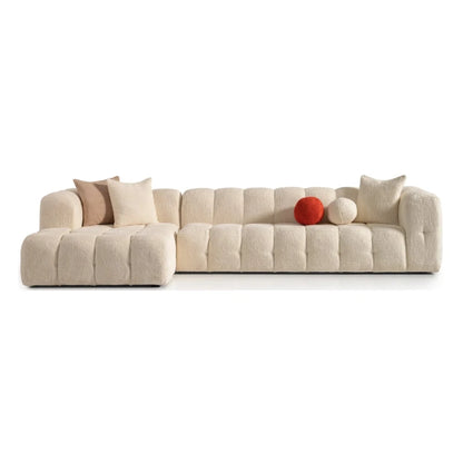 White Boucle L-Shaped Bubble Sectional Sofa – Modular Statement Couch by Musa Furniture | P186