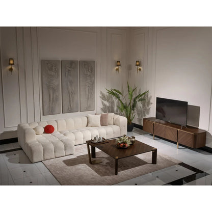 White Boucle L-Shaped Bubble Sectional Sofa – Modular Statement Couch by Musa Furniture | P186