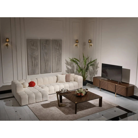 White Boucle L-Shaped Bubble Sectional Sofa – Modular Statement Couch by Musa Furniture | P186