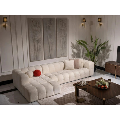 White Boucle L-Shaped Bubble Sectional Sofa – Modular Statement Couch by Musa Furniture | P186