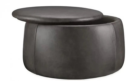 Black Faux Leather Round Storage Ottoman – Multi-Functional | P173