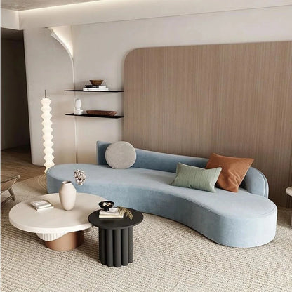 Light Blue Suede Velvet Curved Sofa – Luxe Modern Centerpiece by Musa Furniture | P185