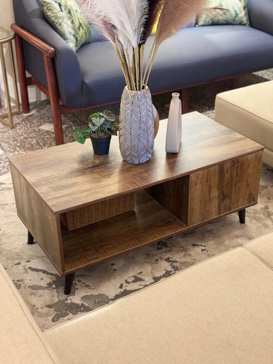 Rustic Brown Wooden Coffee Table with Storage Shelf | P223