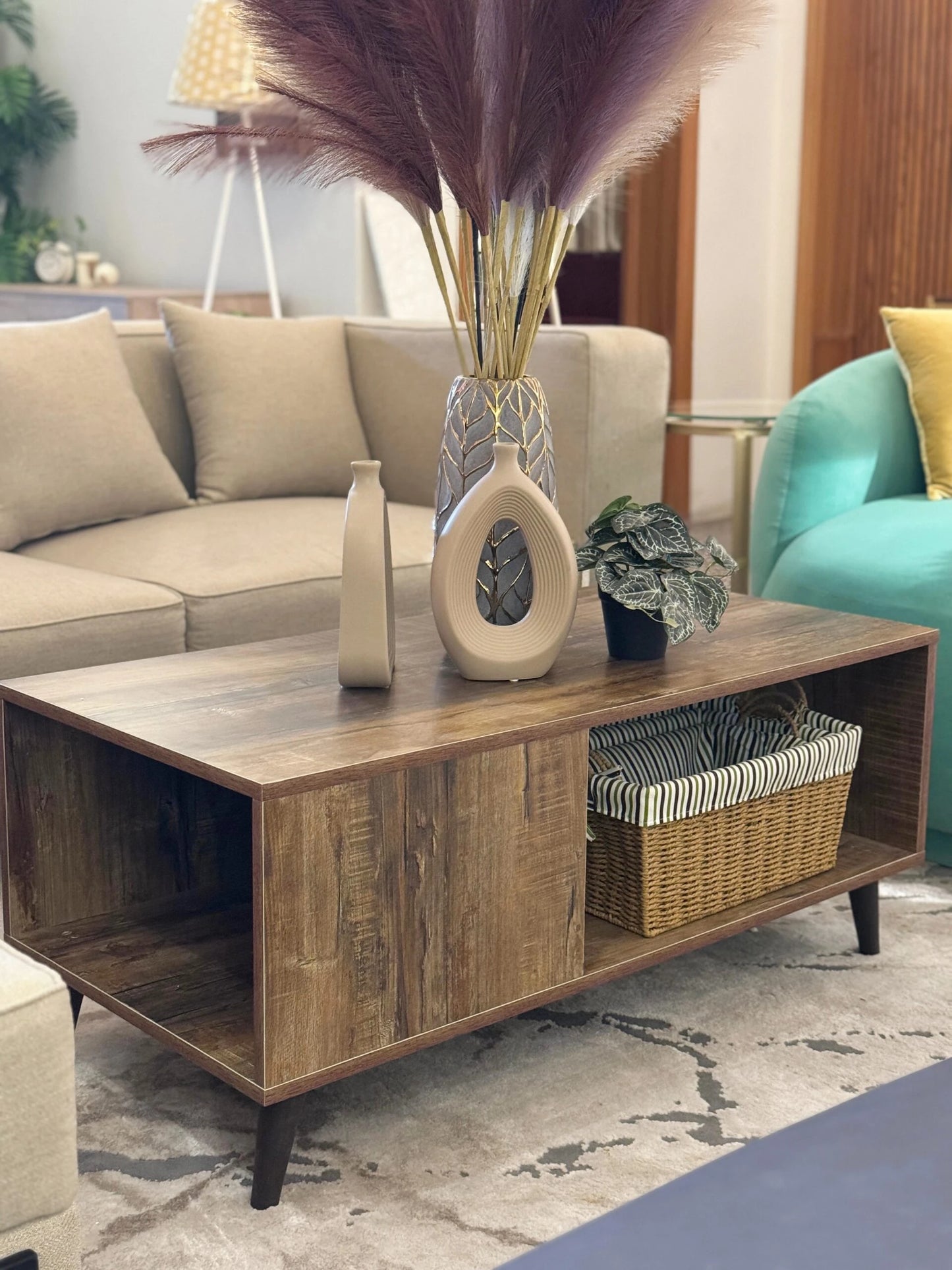 Rustic Brown Wooden Coffee Table with Storage Shelf | P223