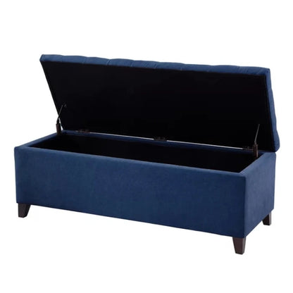 Navy Blue Velvet Tufted Storage Ottoman – Elegant Seating Bench by Musa Furniture | P174