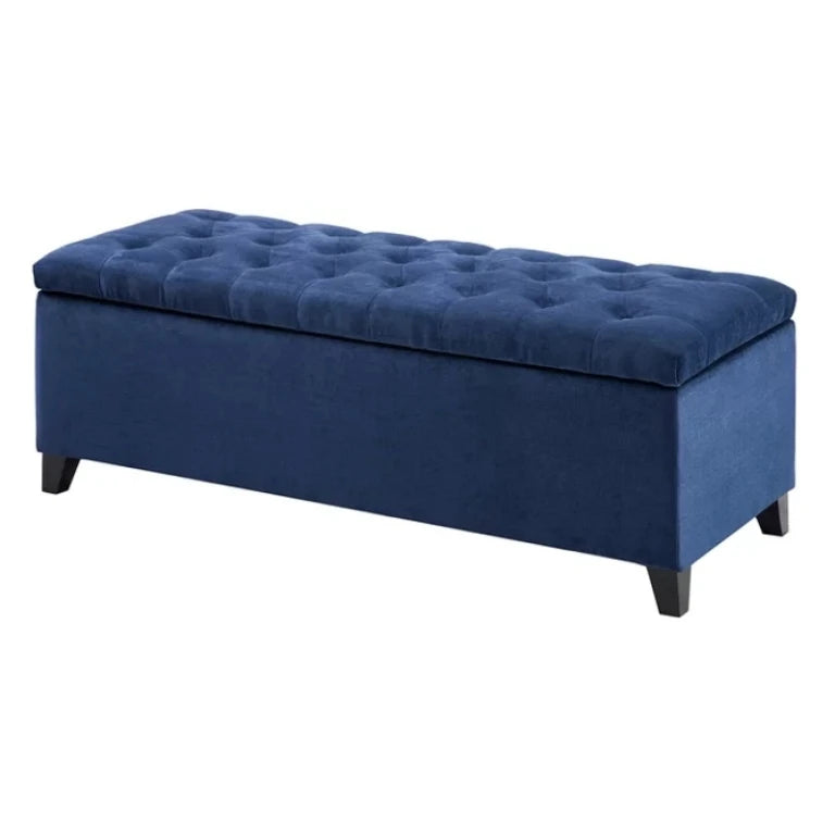 Navy Blue Velvet Tufted Storage Ottoman – Elegant Seating Bench by Musa Furniture | P174