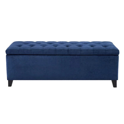 Navy Blue Velvet Tufted Storage Ottoman – Elegant Seating Bench by Musa Furniture | P174