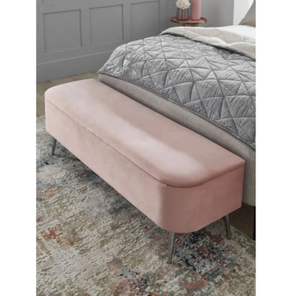 Blush Pink Velvet Storage Ottoman with Silver Tapered Legs | P164