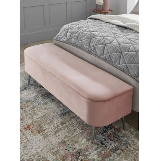 Blush Pink Velvet Storage Ottoman with Silver Tapered Legs | P164