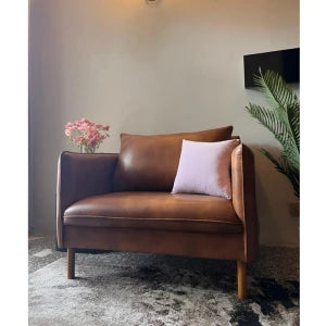 Brown Leatherite Wide Arm Sofa Chair – Cozy Lounge Seating by Musa Furniture | P188