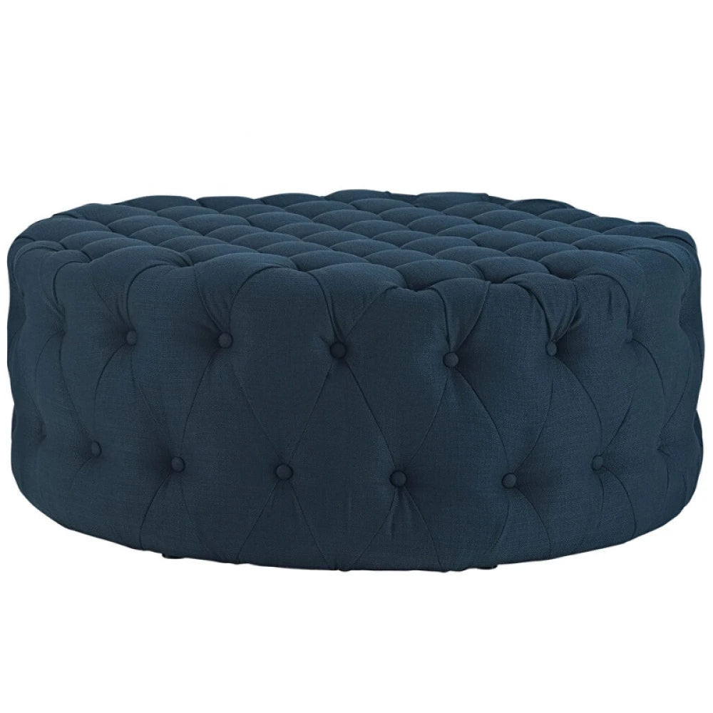 Luxurious Dark Blue Tufted Round Ottoman | P159
