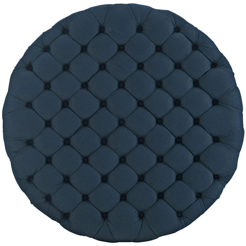Luxurious Dark Blue Tufted Round Ottoman | P159