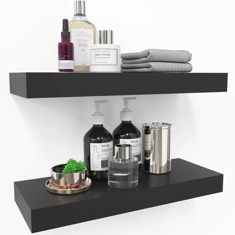 Black Rectangular Floating Wall Shelves (Set of 2) | P275