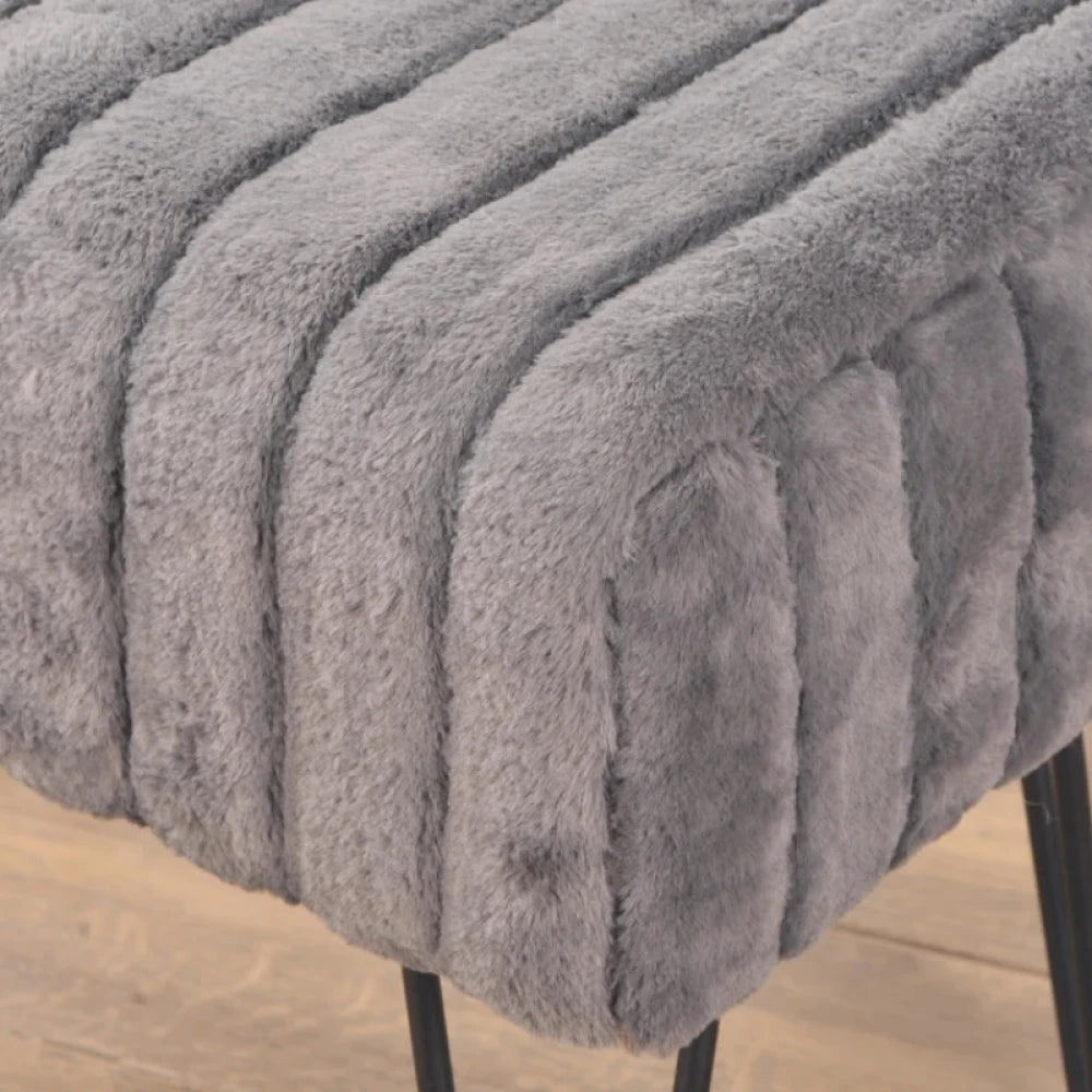 Grey Faux Fur Ottoman Bench with Black Hairpin Legs | P182