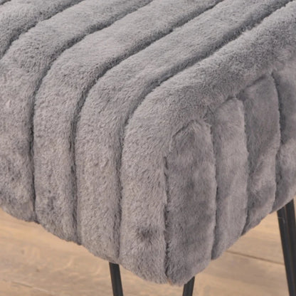 Grey Faux Fur Ottoman Bench with Black Hairpin Legs | P182
