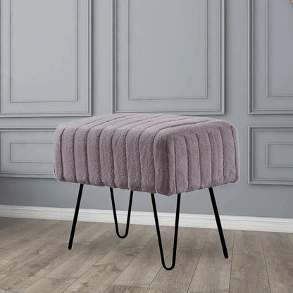 Grey Faux Fur Ottoman Bench with Black Hairpin Legs | P182