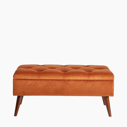 Orange Velvet Tufted Storage Ottoman Bench – Compact Luxury by Musa Furniture | P179