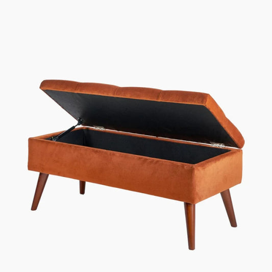 Orange Velvet Tufted Storage Ottoman Bench – Compact Luxury by Musa Furniture | P179