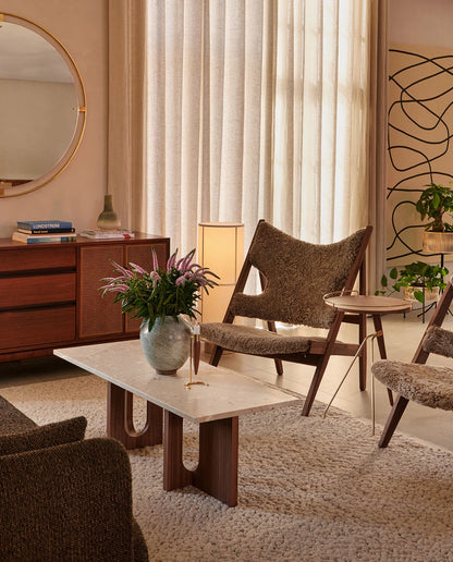 TAVIRA – Elegant Marble Top Coffee Table with Artistic Wooden Base Design | P195