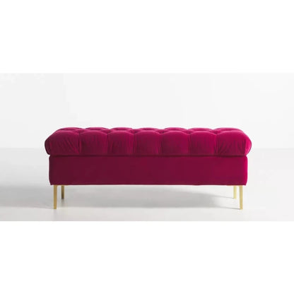 Shocking Pink Velvet Tufted Storage Ottoman – Bold & Functional Bench by Musa Furniture | P178