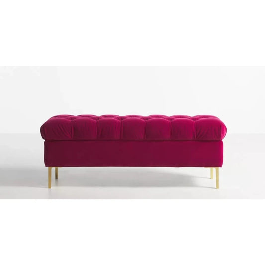 Shocking Pink Velvet Tufted Storage Ottoman – Bold & Functional Bench by Musa Furniture | P178