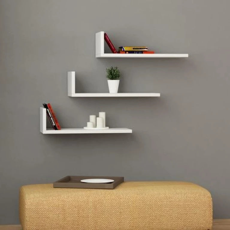 L-Shaped Floating Shelves White Set of 3 | P249