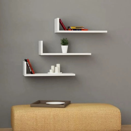 L-Shaped Floating Shelves White Set of 3 | P249