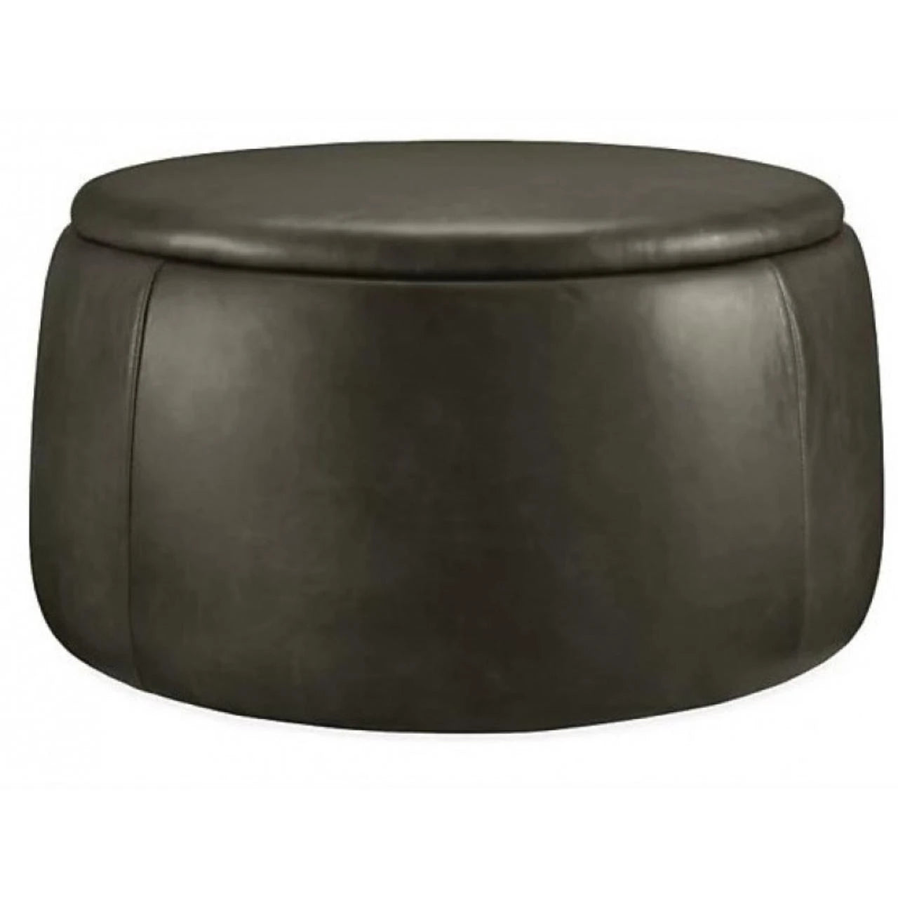 Black Faux Leather Round Storage Ottoman – Multi-Functional | P173