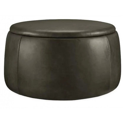 Black Faux Leather Round Storage Ottoman – Multi-Functional | P173