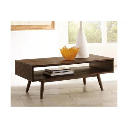 Mid-Century Coffee Table – Dark Brown Finish with Open Shelf | P225