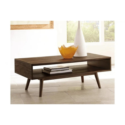 Mid-Century Coffee Table – Dark Brown Finish with Open Shelf | P225