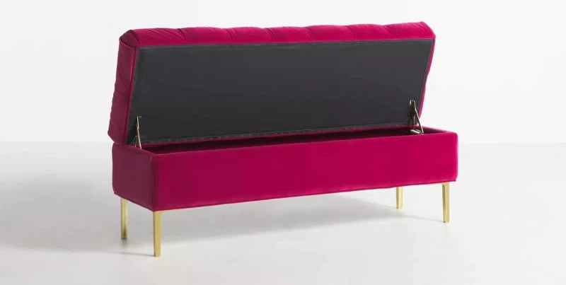 Shocking Pink Velvet Tufted Storage Ottoman – Bold & Functional Bench by Musa Furniture | P178