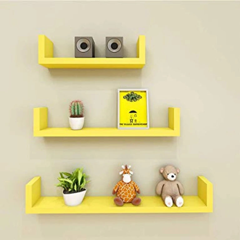 Yellow U-Shaped Floating Shelves (Set of 3) | Modern Wall Décor | P259