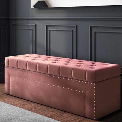 Elegant Blush Pink Storage Bench with Double Stud Accents | P161