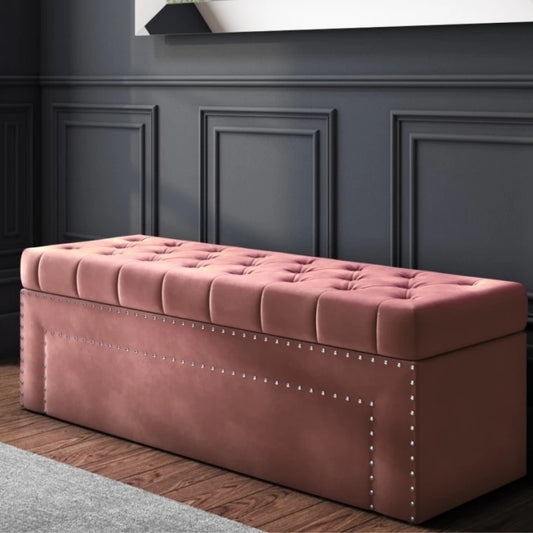 Elegant Blush Pink Storage Bench with Double Stud Accents | P161