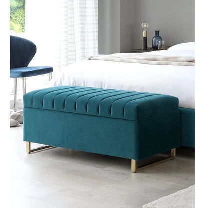 Teal Velvet Storage Bench with Antique Gold Legs | P169