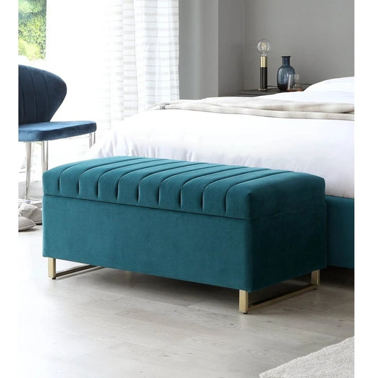 Teal Velvet Storage Bench with Antique Gold Legs | P169
